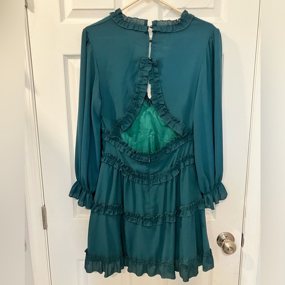 EUC Boho Teal long sleeve dress with back cutout size small - Picture 2 of 5